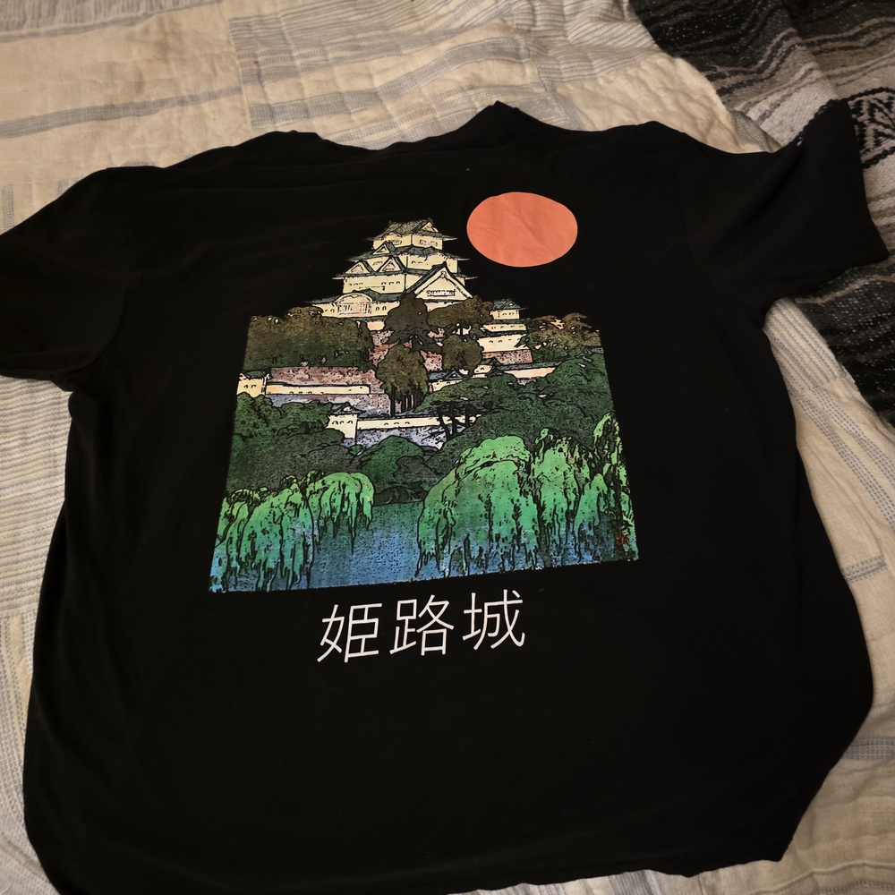 Black Graphic Tee with Castle Design